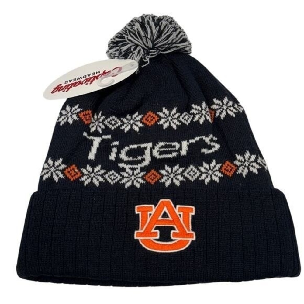 Auburn Tigers Beanie Hat Navy Blue Fair Isle Pom Knit Cap Football NEW